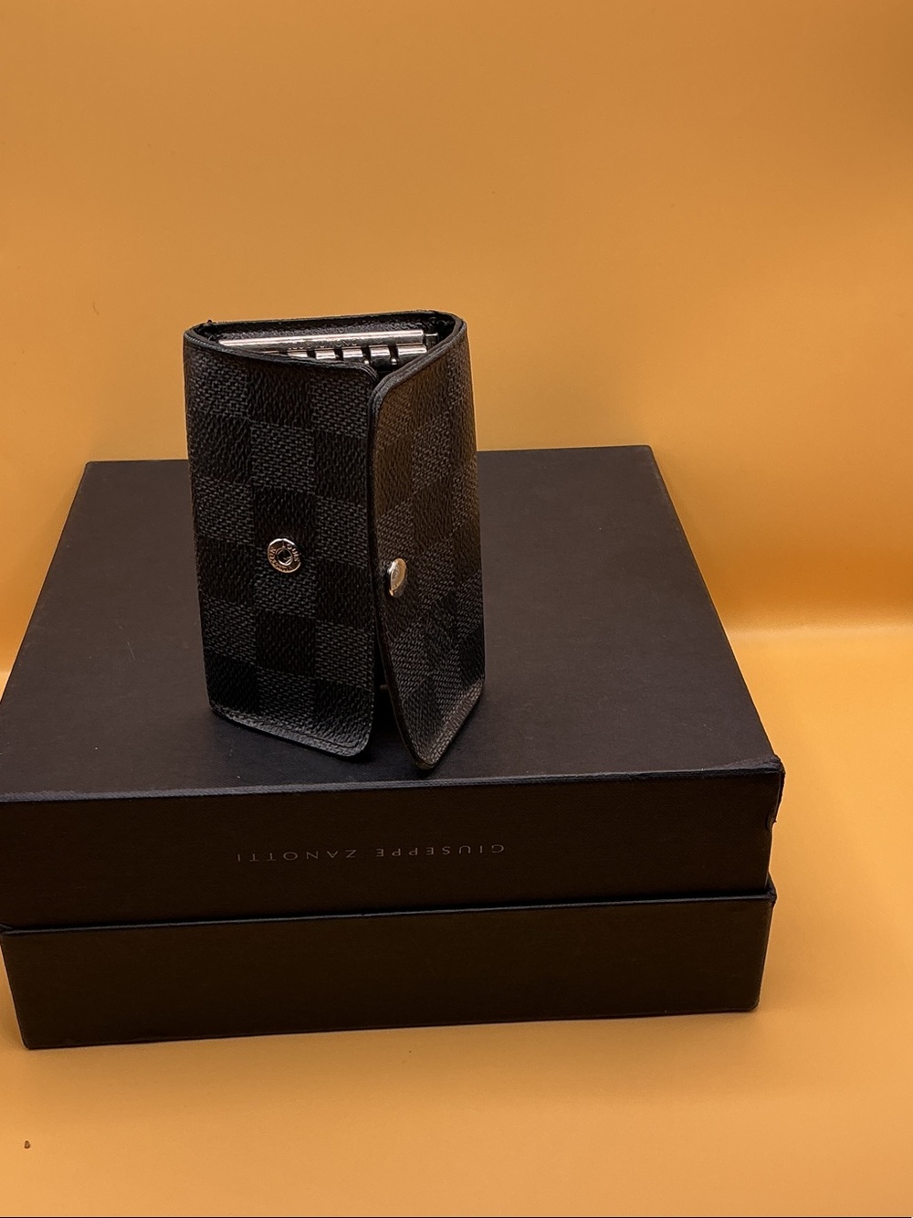 Louis Vuitton Black Checkered Men's Key Holder Wallet